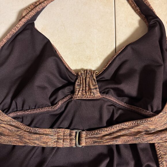 Anne Cole Halter One-Piece Swimsuit 16 | Bronze Metallic Ruched Retro Glam Suit - Picture 10 of 11